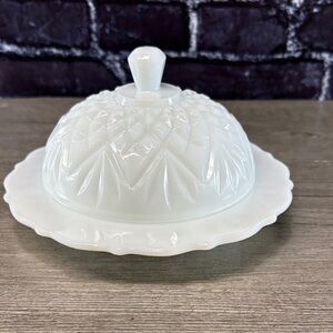 Vintage Anchor Hocking Milk Glass Cheese or Butter Dish